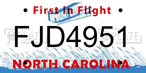 FJD4951 North Carolina License Plate