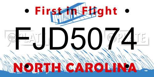 FJD5074 North Carolina License Plate