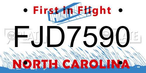 FJD7590 North Carolina License Plate