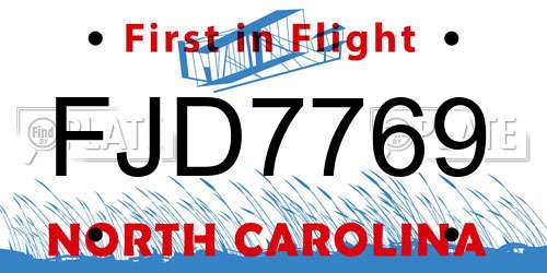 FJD7769 North Carolina License Plate