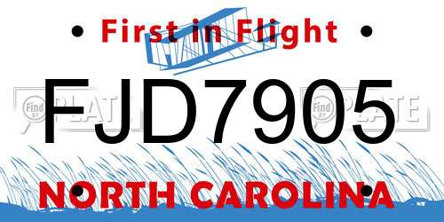FJD7905 North Carolina License Plate