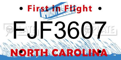 FJF3607 North Carolina License Plate