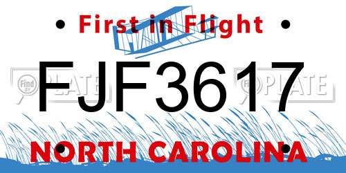 FJF3617 North Carolina License Plate