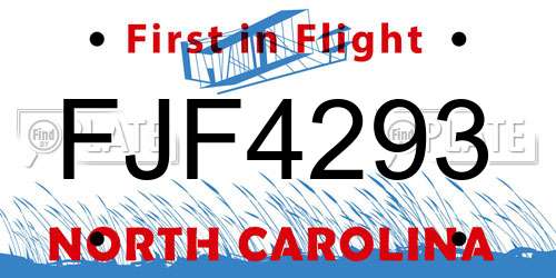 FJF4293 North Carolina License Plate