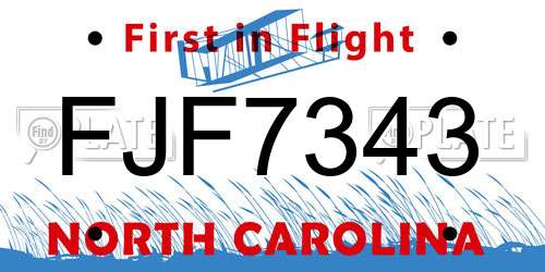 FJF7343 North Carolina License Plate