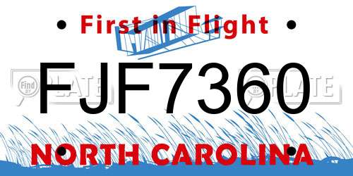 FJF7360 North Carolina License Plate