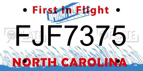 FJF7375 North Carolina License Plate