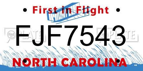 FJF7543 North Carolina License Plate