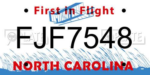 FJF7548 North Carolina License Plate