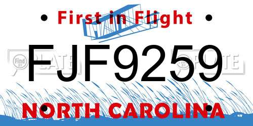 FJF9259 North Carolina License Plate