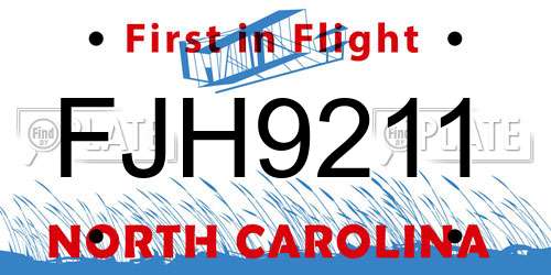 FJH9211 North Carolina License Plate