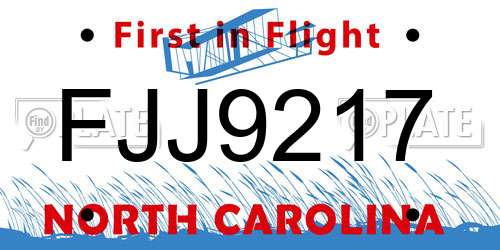 FJJ9217 North Carolina License Plate