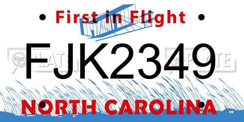 FJK2349 North Carolina License Plate