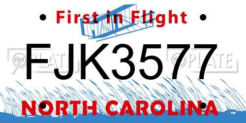FJK3577 North Carolina License Plate