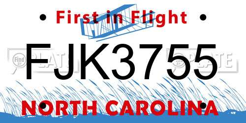 FJK3755 North Carolina License Plate
