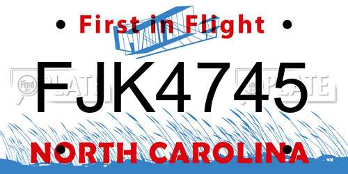 FJK4745 North Carolina License Plate