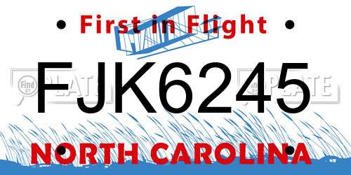 FJK6245 North Carolina License Plate