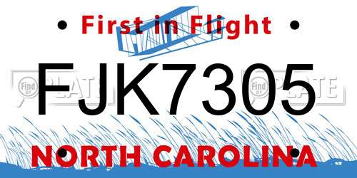FJK7305 North Carolina License Plate
