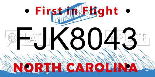 FJK8043 North Carolina License Plate