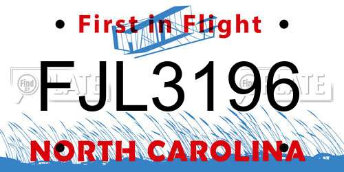 FJL3196 North Carolina License Plate
