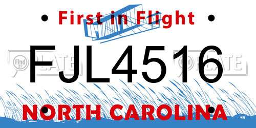 FJL4516 North Carolina License Plate