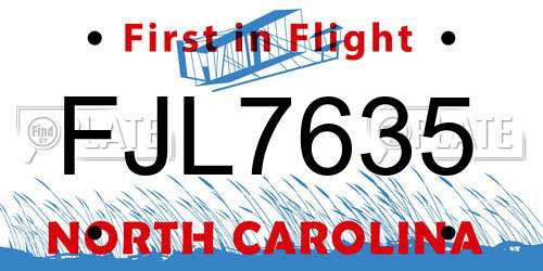 FJL7635 North Carolina License Plate