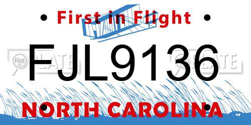 FJL9136 North Carolina License Plate