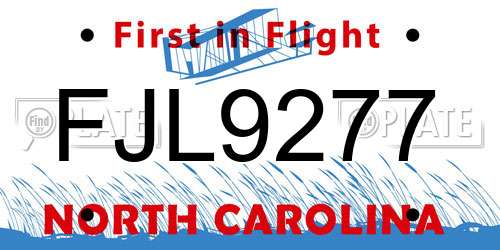 FJL9277 North Carolina License Plate