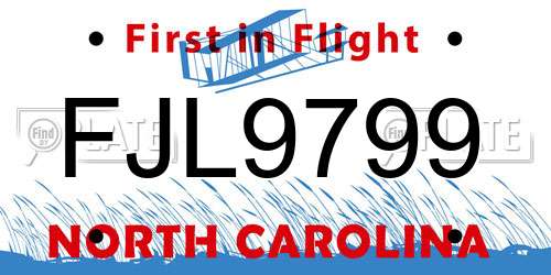 FJL9799 North Carolina License Plate