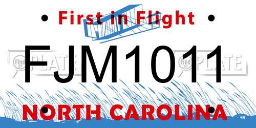 FJM1011 North Carolina License Plate