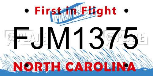 FJM1375 North Carolina License Plate