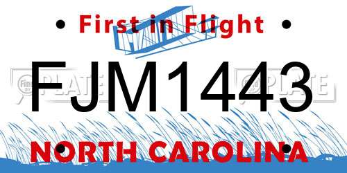 FJM1443 North Carolina License Plate