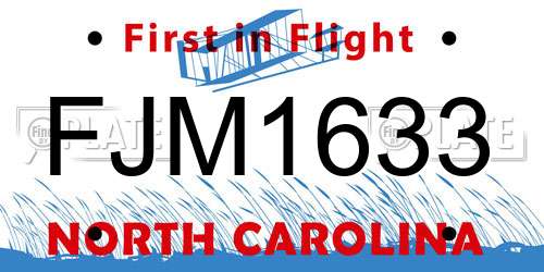 FJM1633 North Carolina License Plate