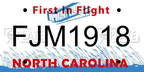 FJM1918 North Carolina License Plate