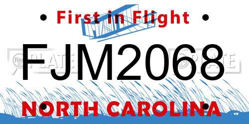 FJM2068 North Carolina License Plate