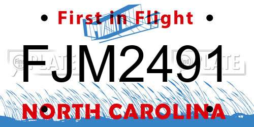 FJM2491 North Carolina License Plate