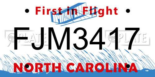 FJM3417 North Carolina License Plate