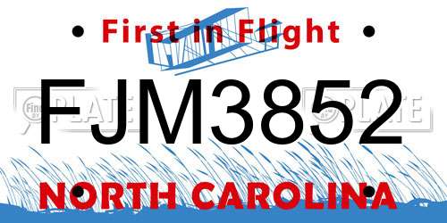 FJM3852 North Carolina License Plate