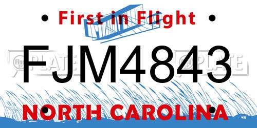 FJM4843 North Carolina License Plate