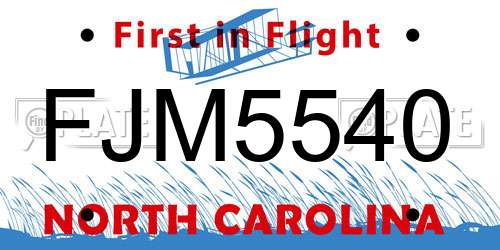 FJM5540 North Carolina License Plate