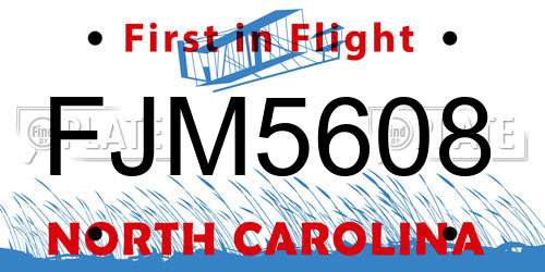 FJM5608 North Carolina License Plate