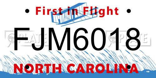 FJM6018 North Carolina License Plate
