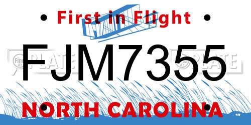 FJM7355 North Carolina License Plate