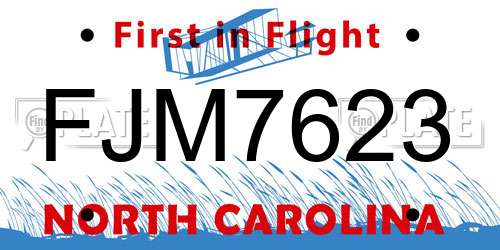 FJM7623 North Carolina License Plate