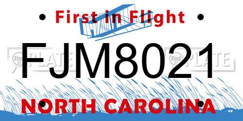 FJM8021 North Carolina License Plate