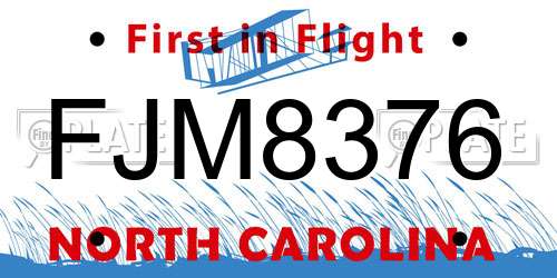 FJM8376 North Carolina License Plate