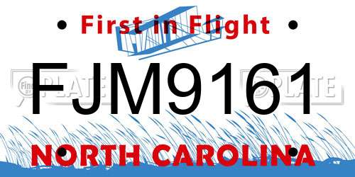FJM9161 North Carolina License Plate