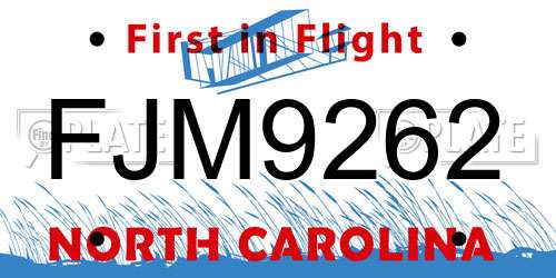 FJM9262 North Carolina License Plate