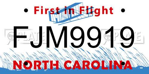 FJM9919 North Carolina License Plate
