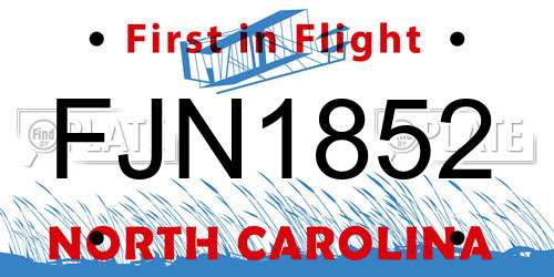 FJN1852 North Carolina License Plate